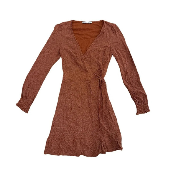Abercrombie and Fitch Burnt Orange polka dot long sleeve wrap Dress Mini Small T - Picture 2 of 7